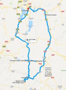 Mappa del viaggio nello Yunnan, parte sud